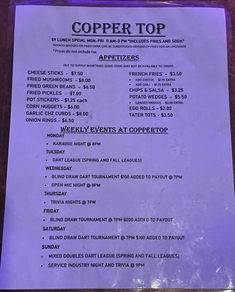 Copper Top Bar & Grill Menu image 2